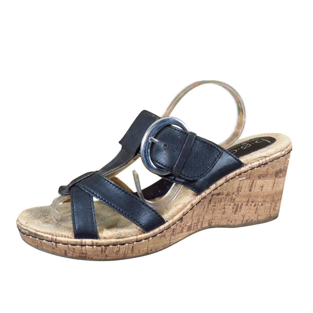 b.o.c. Born Concept C23503 Womens Wedge Sandal Sz 9 Summer Comfort Black Leather